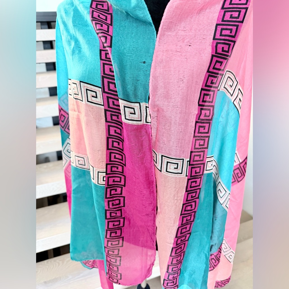 Y2K Vintage Beach Vacation Colorful Geometric Patterned Scarf 67*27 - Picture 2 of 5